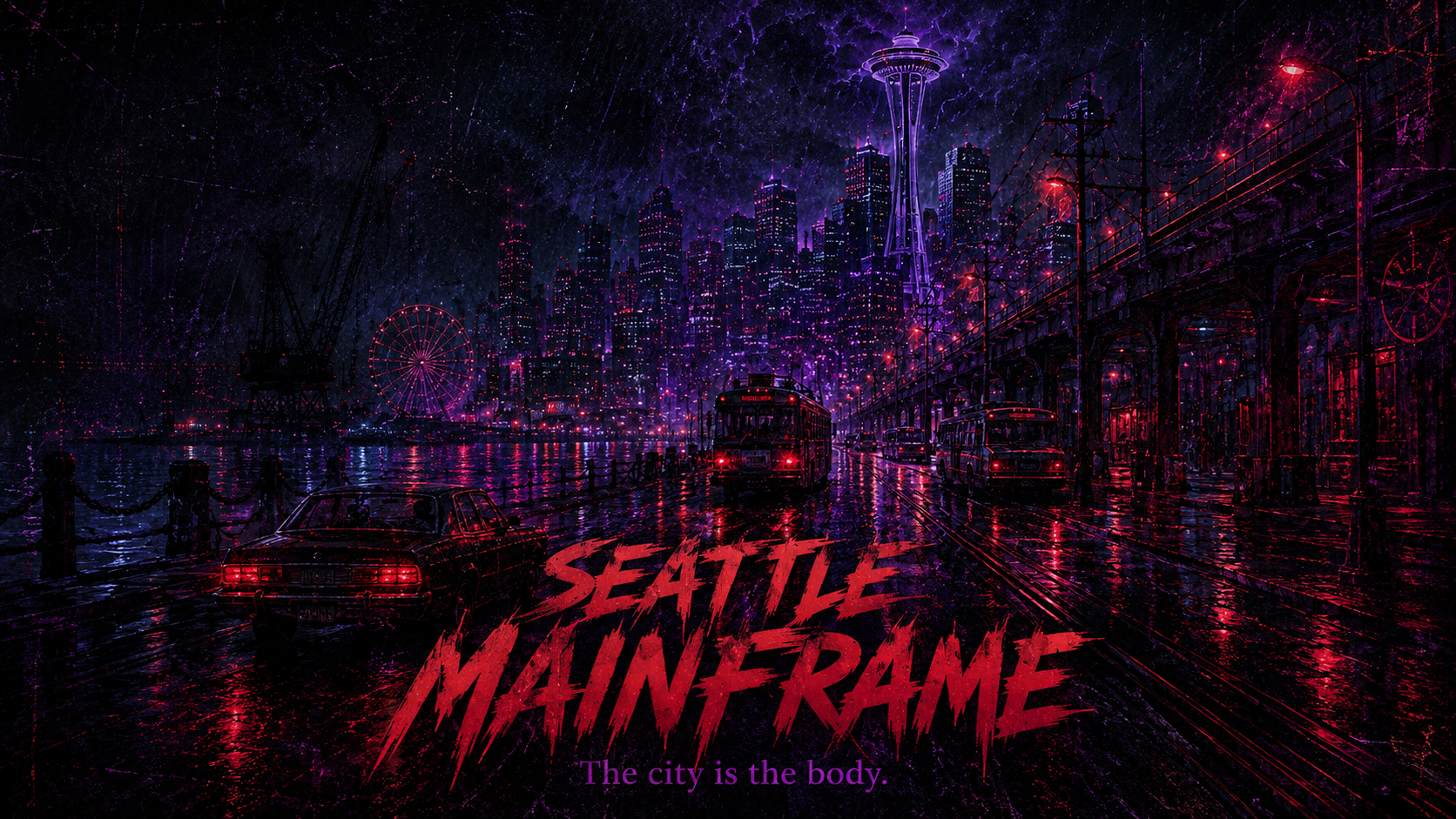 The Mainframe as a connected rain-slick Seattle route network.