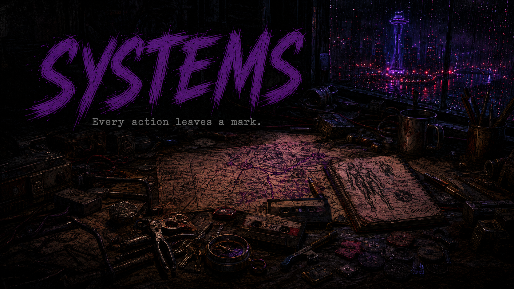Occult systems signaled through rain, tools, routes, and thresholds.